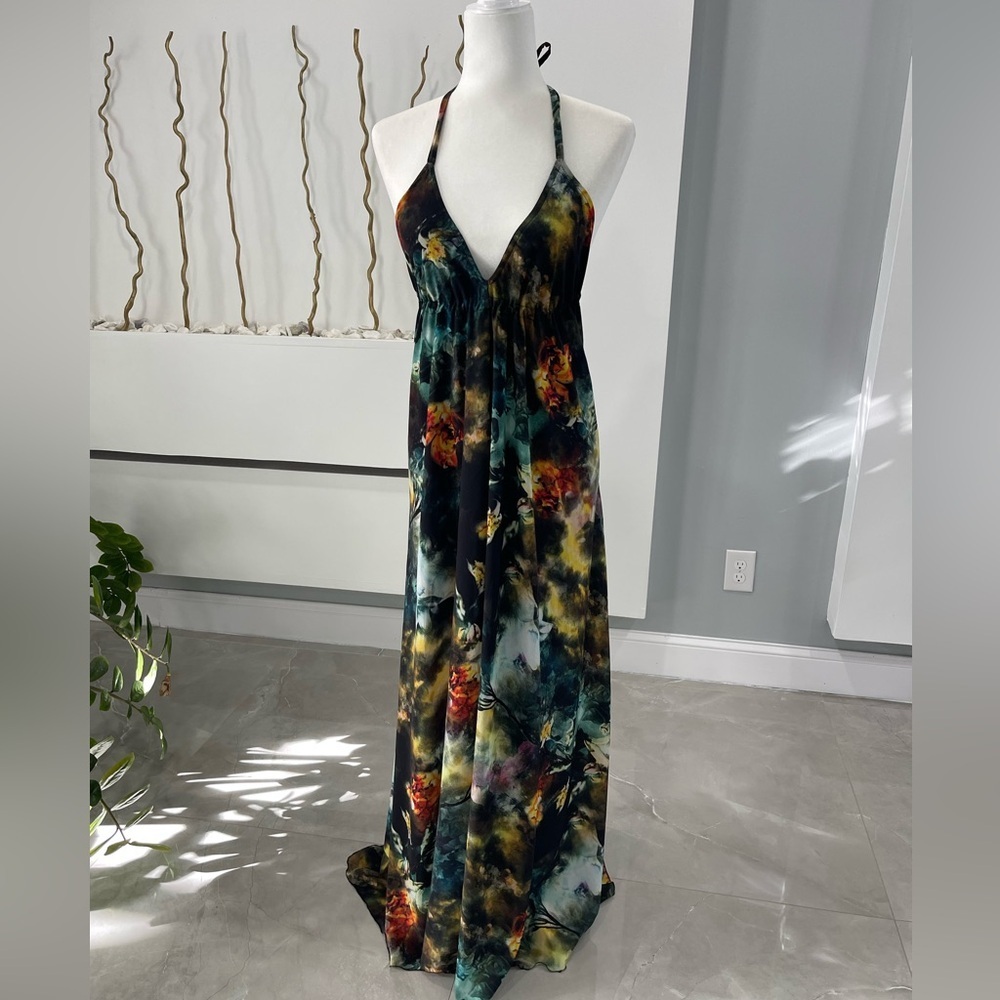 Elegant Multicolor Halter Maxi Dress